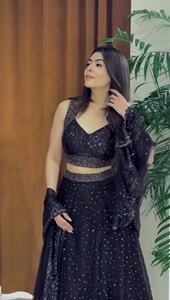 Lehenga Choli en sequins et zari pour mariage et soirée, à prix abordable, Lehenga Choli non cousu - Product Image 4