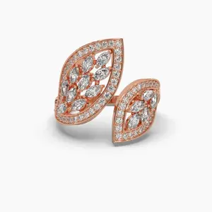 Luxury 10K 14K 18K Gold 0.70 Ct Marquise Moissanite Leaf Statement <b>Ring</b> For Women Wholesale Jewelry Supplier - Product Image 2