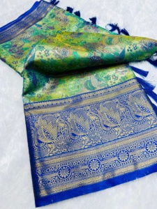 Saree Banarasi de créateur pour femmes de style pakistanais, vêtements ethniques occidentaux fantaisie pour les mariages et les fêtes, tissu de soie soyeux à bas prix - Product Image 4