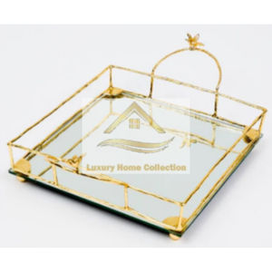 Bandeja larga de metal blanco y dorado con asas de diseñador, centro de mesa de Calidad exclusiva, bandeja decorativa y para servir - Product Image 6