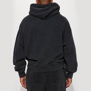 Sudadera con capucha de gran tamaño personalizada para hombre French Terry, ropa de calle de algodón 100%, sudaderas con capucha desgastadas Vintage rasgadas para hombre - Product Image 6