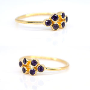 Anillo de mujer de moissanita de corte redondo fino de Plata de Ley 925 Vermeil Original con pequeña piedra de nacimiento de zafiro de cuarzo chapado en oro - Product Image 2