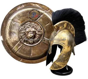 Antique Medieval Armor 300 Spartan King 24 "Shield With Antique Troy Helmet Costume Battle Ready Sca Crusader Steel Shield