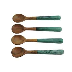 Juego de cuchara para comer unida de resina y madera de Acacia Natural hecha a mano de diseño moderno único, artículo de artesanía de buena calidad, cuchara pequeña - Product Image 2