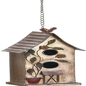 Nichoir double en métal finition cuivre rustique | Support de jardin extérieur décoratif oiseau maison disponible prix de gros - Product Image 4