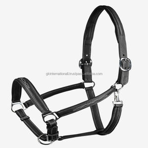 Licol pour cheval en cuir de selle 100% authentique, surpiqûres contrastées, avec col et nez réglables, accessoires en argent de qualité supérieure - Product Image 1