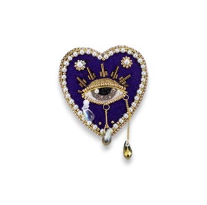 Broches de diamantes de imitación bordados a mano con corazón azul con ojo, Broches hechos a mano con cuentas de alambre de lingotes, PIN de moda - Product Image 5