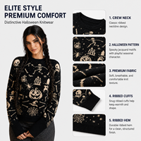 Pull FNJIA pour femme, motif Lune de Récolte, noir, tricot jacquard Halloween, col rond, manches longues, crâne, citrouille, fantôme, vente en gros OEM