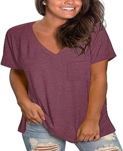 Camiseta lisa de color degradado para mujer, estilo informal diario, combina con todo, manga corta, cuello en V, Top de verano, cierre de botones a la moda - Product Image 1