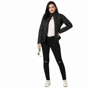 แจ็คเก็ตบอมเบอร์สำหรับผู้หญิง, กันหนาว/ใบไม้ร่วงทำจากผ้าใบ100% โพลีเอสเตอร์มีฮู้ดระบายอากาศมีซิปปิดให้ความอบอุ่น - Product Image 5