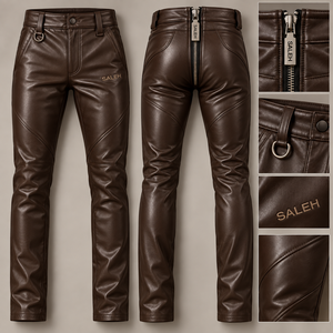 <b>Men</b> Genuine <b>Leather</b> <b>Trousers</b> Slim Fit Pants Motorcycle Biker Casual Streetwear Clothing Wholesale Manufacturer - Product Image 3