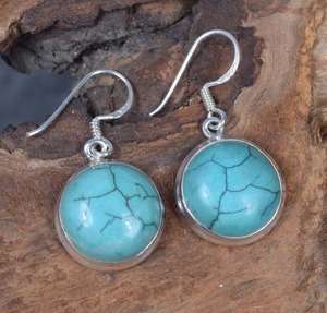 Pendientes de mujer de piedras preciosas turquesas naturales, Plata de Ley 925 sólida, hechos a mano pendientes de plata, joyería de sello sólido 925 - Product Image 3