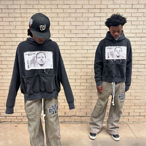 Sweat-shirts à capuche zippés pour hommes, 100% coton épais, personnalisés, style automne, avec appliques et broderies vintage, effet délavé à l'acide, coupe oversize, tricotés - Product Image 3