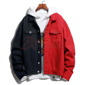 Veste en jean pour homme, coupe slim, style streetwear décontracté, imperméable, respirante, style vintage, coutures bicolores, 100% coton, devant - Product Image 3