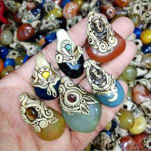 ธรรมชาติผสมพลอยนิลโพลิเมอร์ดินเหนียวดีไซน์ทำด้วยมือจี้คริสตัลสองชั้นจี้เครื่องประดับโบราณ - Product Image 1