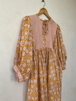 Robe d'été en coton imprimé blocs Midi Mini Femmes Filles, col profond avec ficelle plus proche Robes de Bohème Mariage Bohème Boho