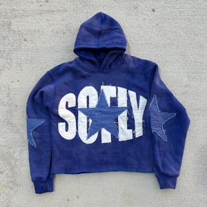 Sweat à capuche surdimensionné en coton mélangé, style streetwear, délavé au soleil, effet usé, fermeture éclair, poche brodée personnalisée, sweat à capuche pour homme - Product Image 1