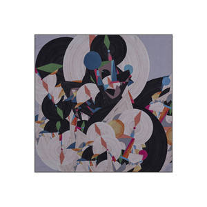 Gray Silk Square Scarf with Geometric Pattern - Product Image 1