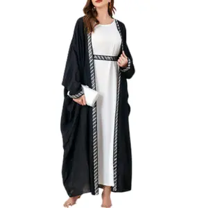 Wholesale Fashion Latest EID Modest Dubai Abaya Girl Kimono Muslim Women Dress High Quality Embroidered Long Sleeves Open Abaya