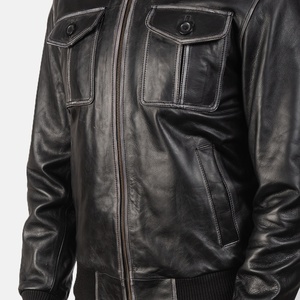 Veste en cuir pour homme en noir brillant, style personnalisé, veste en cuir bomber pour homme avec peau de mouton pour un usage décontracté, veste pour homme - Product Image 3