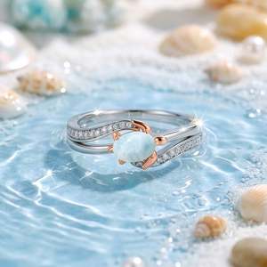 Bague Jeulia Bypass Tortue de mer avec Larimar taille ovale en argent - Product Image 5