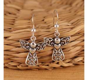 Pendientes colgantes de plata de ley 925 sólida de calidad superior, diseño de gota de Ángel guardián de hadas, colgante fino estampado para fiesta de boda - Product Image 3