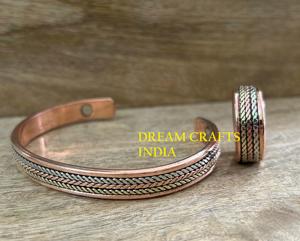 Venta al por mayor elegante 99.9% cobre magnético pulsera y anillo conjunto ágata Unisex gama alta artritis puños cobre curación anillos de dedo - Product Image 5