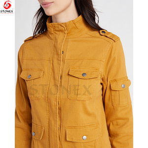 Sturdy <b>Women's</b> <b>Utility</b> <b>Jacket</b> with Zip Snap Closure Functional Pockets Street Wear Wholesale Supply Cotton Filled Dyed Fabric - Product Image 4