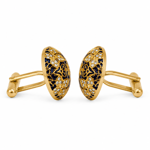 Boutons de manchette ronds en filigrane émaillé bleu marine faits à la main, en laiton plaqué or pour homme, cadeau de fiançailles ou d'anniversaire - Product Image 1