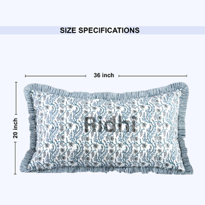 Housse de coussin lombaire RIDHI 20x36 bleu ciel à volants floraux, imprimée à la main, en coton, personnalisable, amovible, lavable, pour décoration intérieure - Product Image 6