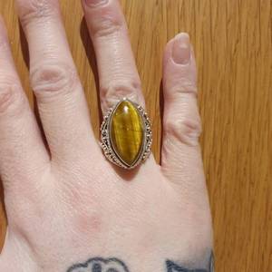 <b>Tiger</b> <b>Eye</b> Marquise Natural Gemstone <b>Ring</b> Bezel Setting 925 Sterling Silver Rhodium Plated Fancy Design Elegant Women's Jewelry - Product Image 5