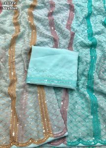 Chemisier Saree de travail de broderie en mousseline de soie de créateur indien traditionnel de fantaisie Fabricant et fournisseur indiens - Product Image 5