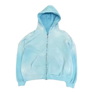 Sweats à capuche de luxe personnalisés de qualité délavés au soleil et délavés vierges à double couche Streetwear vintage sweats à capuche zippés - Product Image 2
