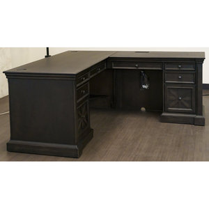 L-Shaped Executive Computer <b>Desk</b> Engineered Wood Built-In Design Cashawn DESK2-0080 - Product Image 2