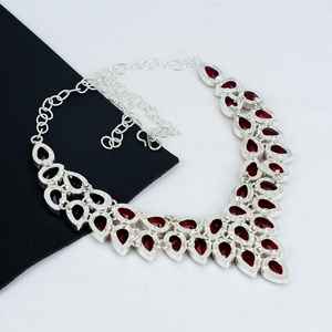 Elegante collar cristiano granate rojo de Plata de Ley 925, joyería religiosa hecha a mano para mujer, regalo de boda - Product Image 2