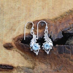 ต่างหูเงินแท้925แข็งแบบสปินเนอร์สีฟ้าบุษราคัมสำหรับผู้หญิงต่างหูพลอยสีฟ้าต่างหูห้อย - Product Image 4