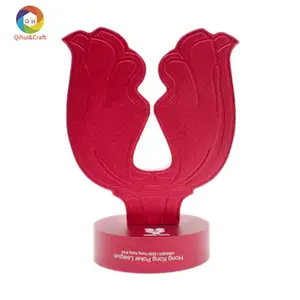 Manufacturer customized new design purple golden flower trophy award custom engraved logo metal trophy