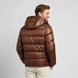 Chaqueta de Invierno Acolchada para Hombre, con Capucha y Cuello Alto, de Lona, Color Marrón Chocolate, Brillante y Acolchada - Product Image 3