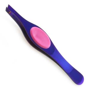 Pinzas para cejas KOUNAIN belleza profesional púrpura brillante punta inclinada acero inoxidable con agarre de silicona negra acabado Plasma - Product Image 2