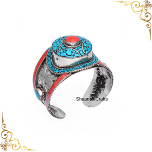 Tibetan <b>Cuff</b> <b>Bracelet</b> <b>Silver</b> Plated Adjustable Real Gemstone Vintage Statement Jewelry for Women & Girls <b>Bracelets</b> Favor - Product Image 4