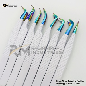 Pinzas de pestañas de 90 grados de volumen con logotipo personalizado gratis pinzas de pestañas de punta de fibra para extensión de pestañas de acero inoxidable de alta calidad - Product Image 2