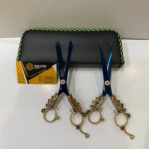 กรรไกรตัดผมสแตนเลส440C บริสุทธิ์สีน้ำเงิน-บริสุทธิ์มีด้ามจับมังกรคมปลายใบมีดและกระเป๋าหนัง PU มาใหม่ - Product Image 3