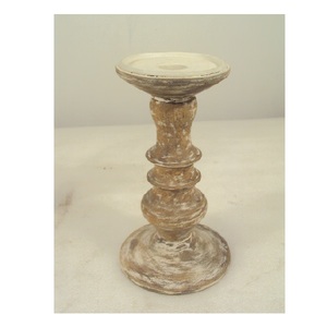 <b>Large</b> Size Rustic White Wash Finishing Wood Pillar <b>Candle</b> Holder for Table Top Decorative Home Living Room Party Use - Product Image 5