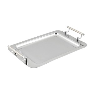 Juego de bandeja de servicio de acero inoxidable hecho a mano con producto multiuso con asa y acabado pulido con espejo - Product Image 5