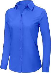 Chemise à manches longues à carreaux vintage pour femmes, chemise de travail de bureau, boutons de fermeture, chemisier 100% coton respirant, col marin d'été - Product Image 3