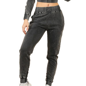 Conjunto Deportivo de Dos Piezas para Mujer, Estilo Vintage, Lavado Ácido, Algodón, Cierre de Cremallera, Top Corto, Diseño Sólido, para Invierno - Product Image 4