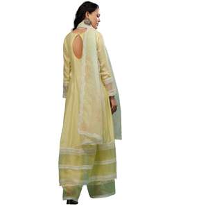 Narcisi giallo vestito Palazzo In viscosa seta all'ingrosso donna abbigliamento etnico OEM fornitore di fabbrica personalizzato vestito festivo - Product Image 6