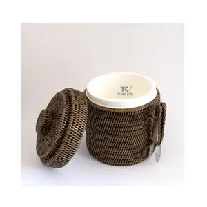 Atacado Beer Cooler Box Rattan balde de gelo artesanal com 100% apaixonado do Vietnã Artesãos Balde De Gelo com Tongs