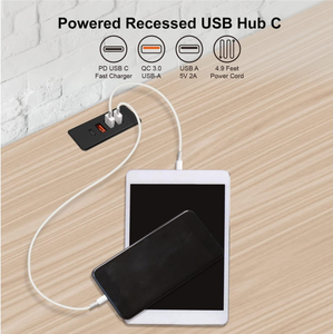 ปลั๊กพ่วง 20 วัตต์ 3 พอร์ต USB-A 1 พอร์ต USB-C แบบฝัง ช่องเสียบฮับ รองรับ PD 5V/<span class=keywords><strong>2</strong></span>.4A ชาร์จเร็ว 4 พอร์ต USB สำหรับติดตั้งบนเตียง โต๊ะทำงาน - Product Image 4
