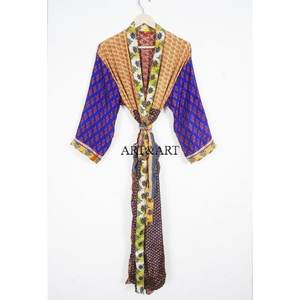 Indian Patchwork Silk Kimono Robe Home Hotel Floral Daily Nonwoven Silk Lounge Wear Thermal Three-Quarter Vacation Summer Spring - Product Image 6